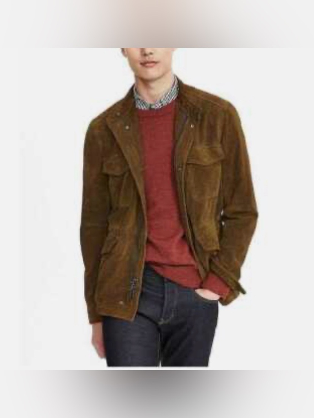 MEN'S XL BANANA REPUBLIC MODERN SUEDE UTILITY JACKET LEATHER IN BROWN